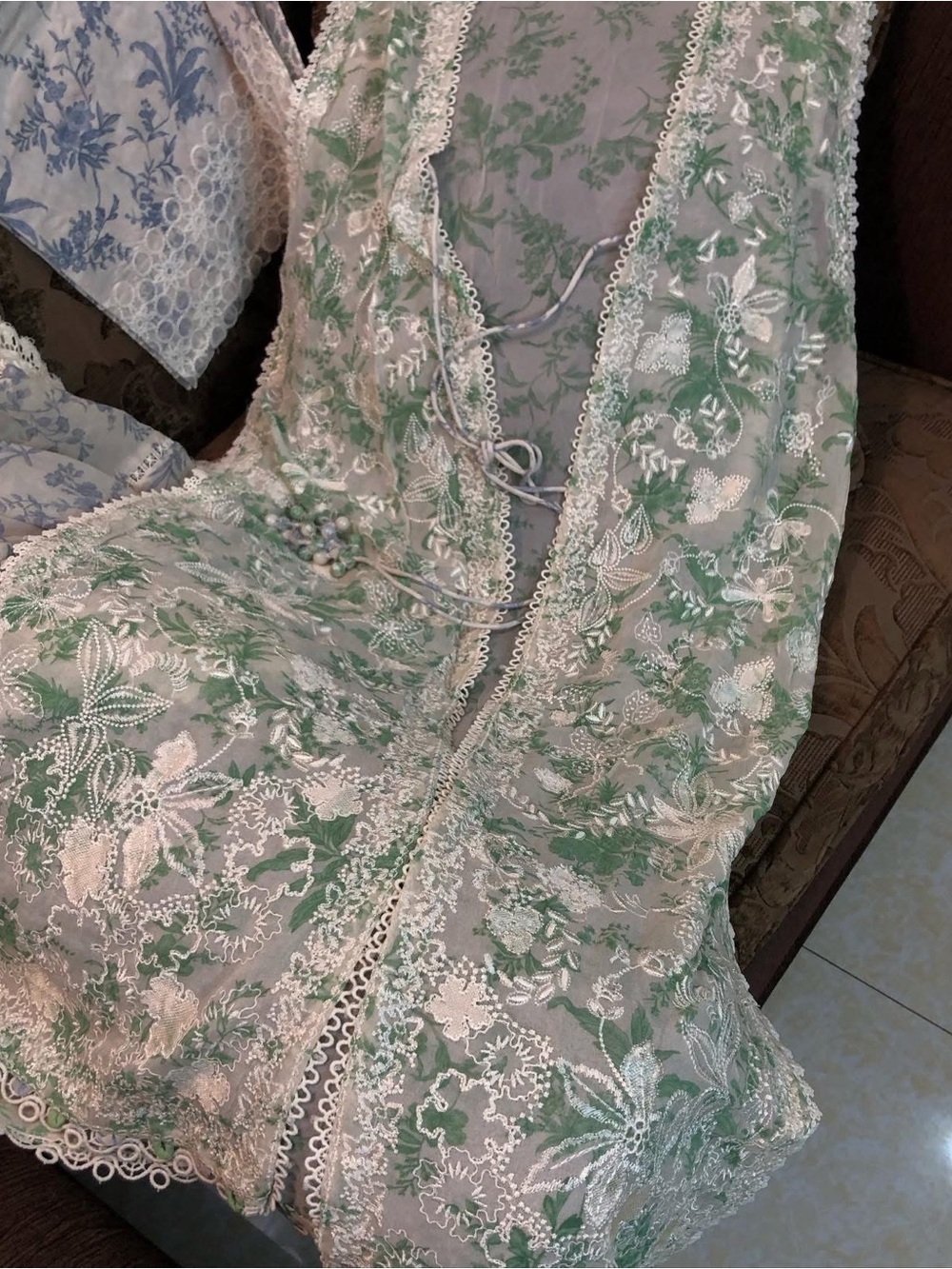 Embroidered Long Sleeve Cape Dress in Light Mint by SUFFUSE - Picture 4 of 8